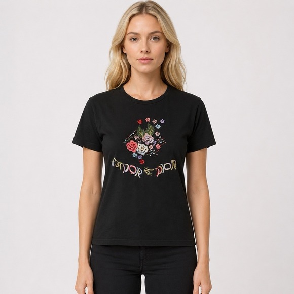 Dior Tops - Christian Dior Boutique Paris Black Floral Embroidered T-Shirt France Women's 42